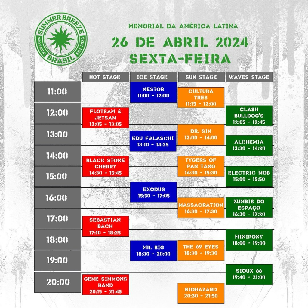 Summer Breeze Brasil 2024: horários dos shows