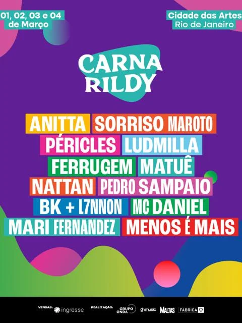 CarnaRildy 2025 tem Anitta, Ludmilla, Matuê, Thiaguinho e mais atrações