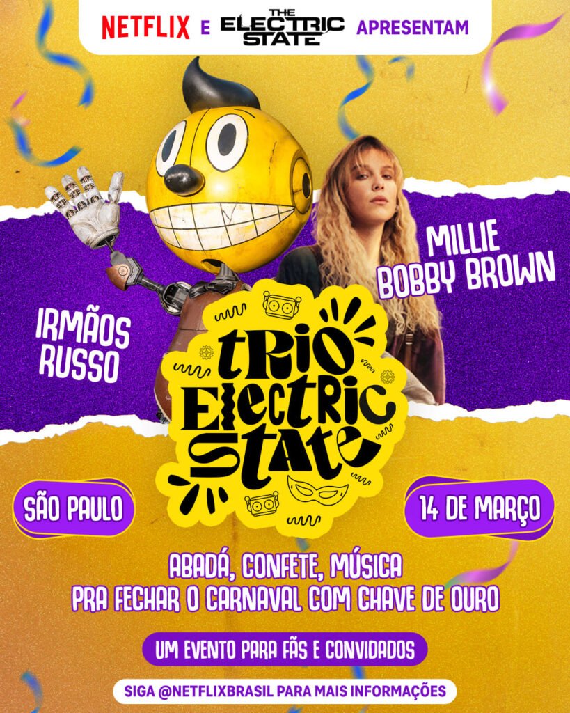 Millie Bobby Brown e Irmãos Russo vêm ao Brasil para o lançamento de "The Electric State"
