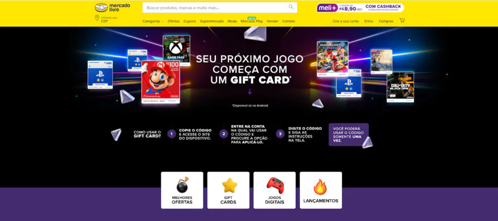 Nova vertical do Mercado Livre inclui jogos, assinaturas e descontos na Semana Gamer
