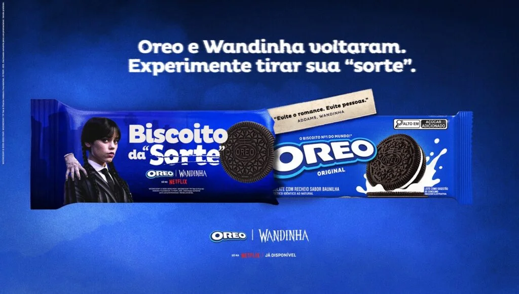Oreo retoma parceria com “Wandinha”, da Netflix, e lança biscoito da “sorte” às avessas