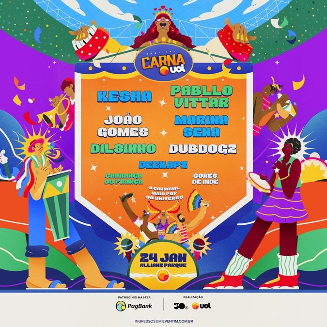 CarnaUOL 2026 anuncia Kesha, Pabllo Vittar e João Gomes no line-up