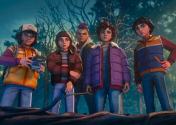 Stranger Things: Tales From '85 (L to R) Braxton Quinney as Dustin, Benjamin Plessala as Will, Brooklyn Davey Norstedt as Eleven and Luca Diaz as Mike in Stranger Things: Tales From '85. Cr. COURTESY OF NETFLIX © 2026