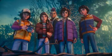 Stranger Things: Tales From '85 (L to R) Braxton Quinney as Dustin, Benjamin Plessala as Will, Brooklyn Davey Norstedt as Eleven and Luca Diaz as Mike in Stranger Things: Tales From '85. Cr. COURTESY OF NETFLIX © 2026