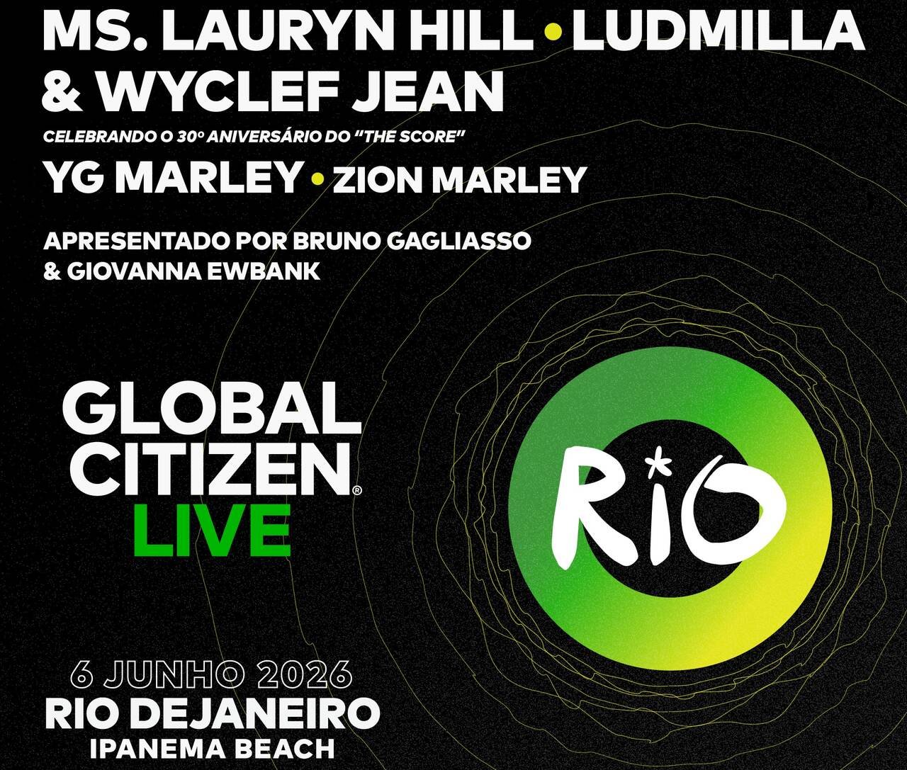 Global Citizen anuncia show gratuito com Lauryn Hill, Wyclef Jean e Ludmilla no Rio de Janeiro