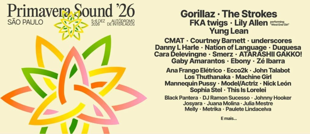 Primavera Sound São Paulo 2026 anuncia line-up com Gorillaz, FKA twigs e The Strokes